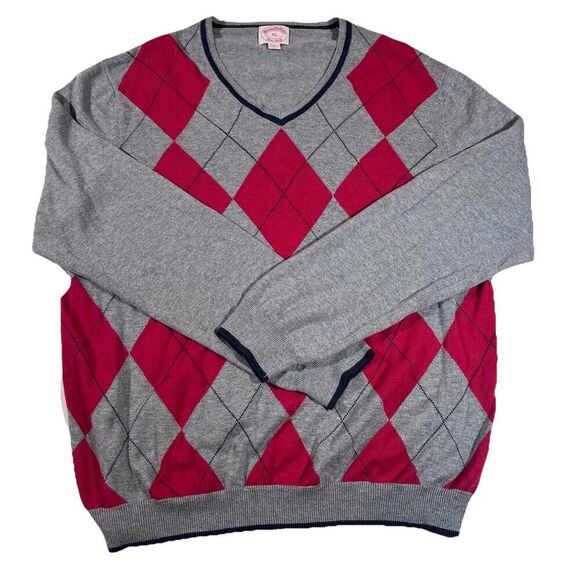 Brooks Brothers Other - Brooks Brothers Argyle Diamond Red Grey V-Neck Sweater Men's Size XL
